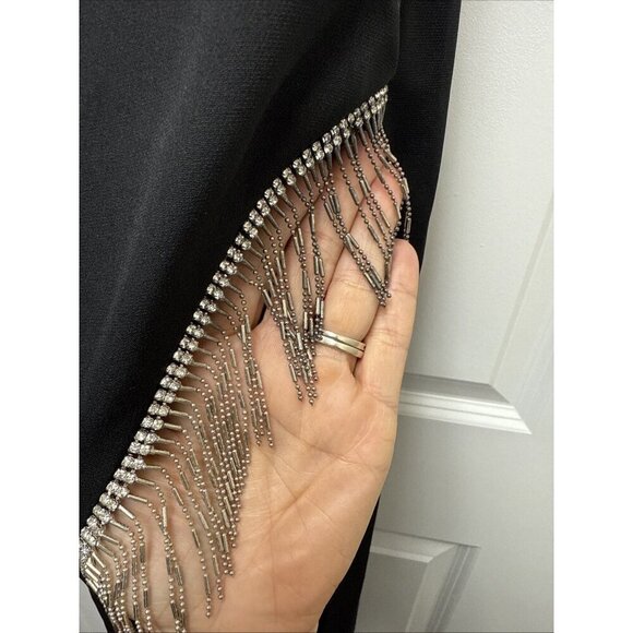 Mac Duggal Size 2 Black 27447 one shoulder rhinestone fringe gown Dress Prom New - Picture 8 of 16